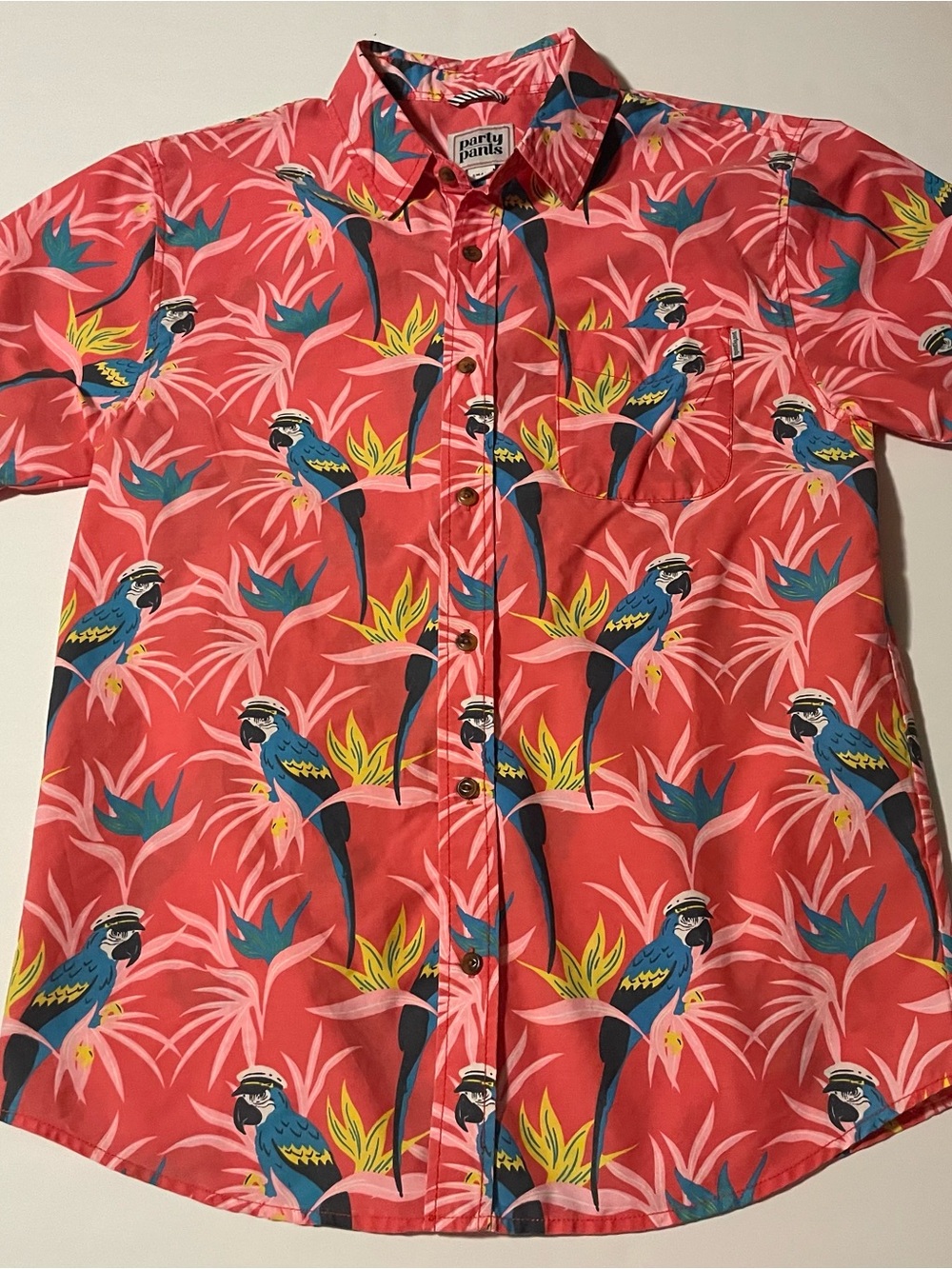 Party Pants Men's Red Tropical Parrot Button-Down Shirt